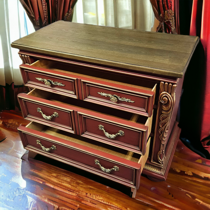 Red Painted Dresser Chest with Gold Trim - Ornate Furniture